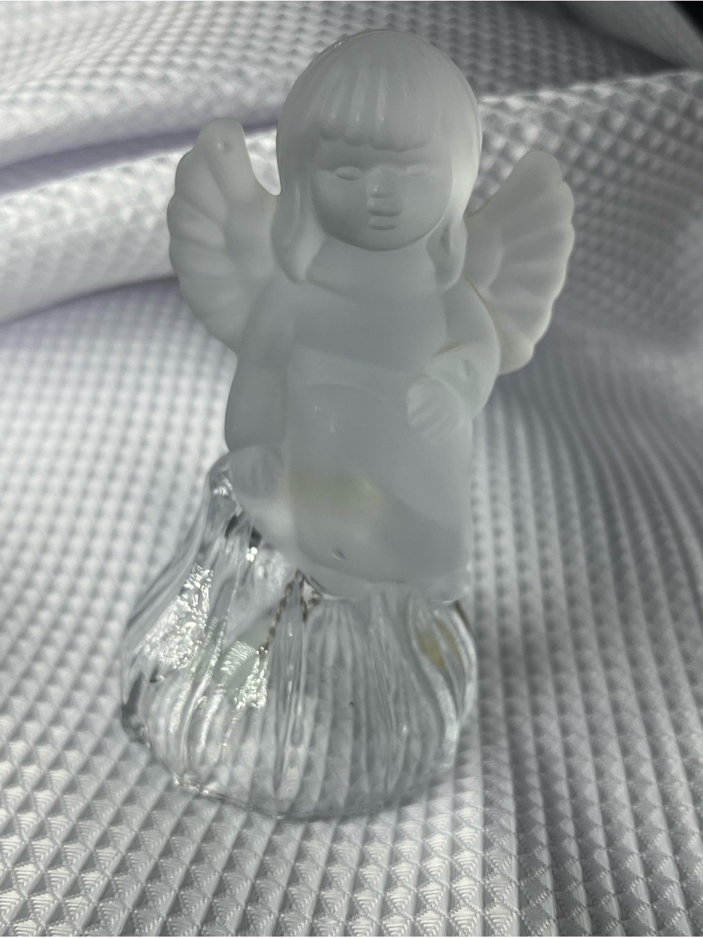 Vintage 1984 Goebel 24% Lead Crystal Frosted & Clear Glass Angel Bell Germany